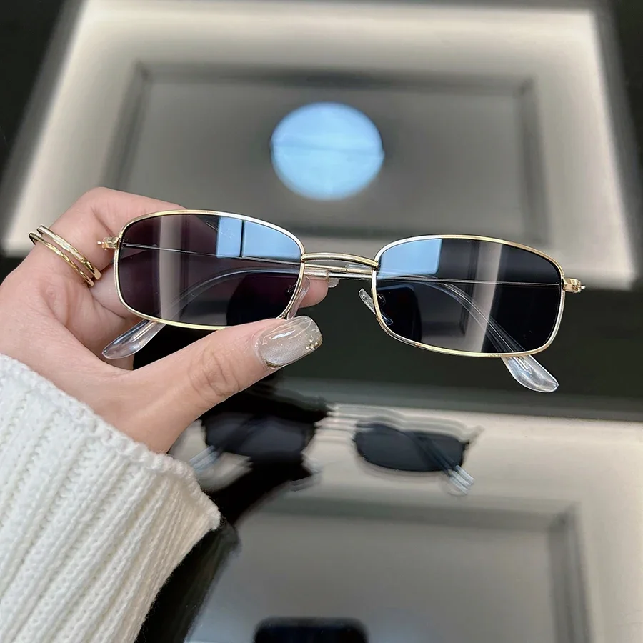 Modische Vintage Rechteckige Sonnenbrille für Damen und Herren Luxusmarken-Designer Sonnenbrillen Quadratische Schwarze Eyewear – Detail 1