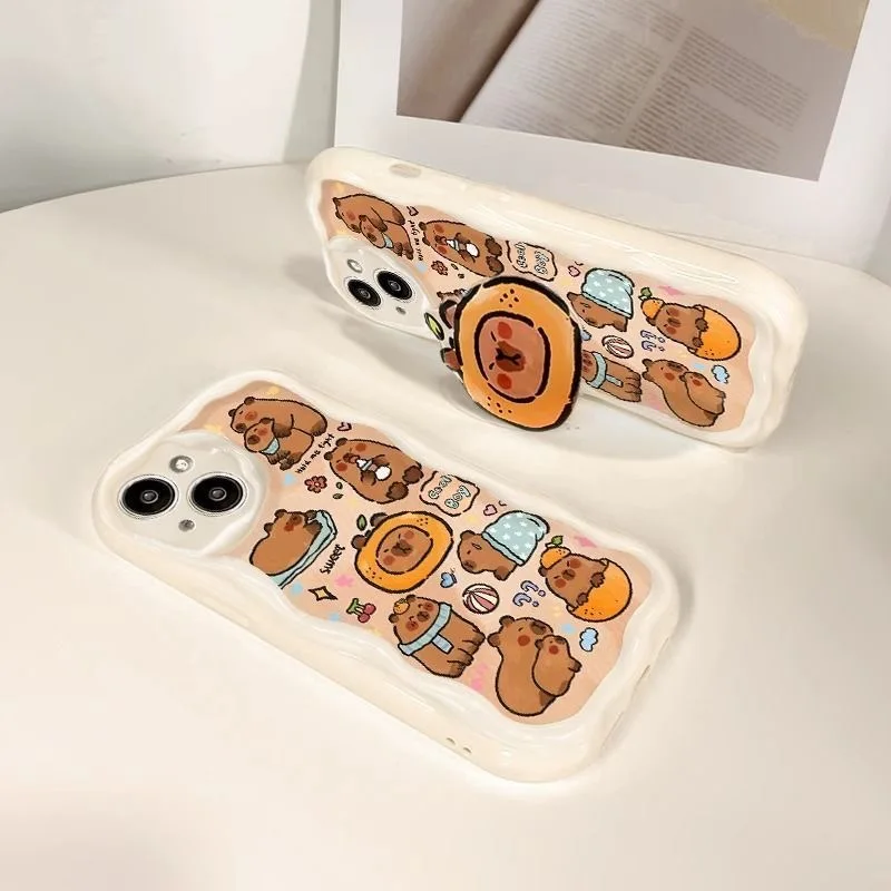 Cute Capybara Wave TPU Soft Phone Case with Grip Tok Holder