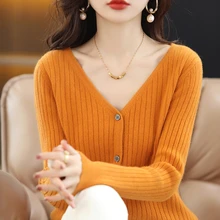

Spring And Autumn New Sales 100% Pure Wool Cashmere Sweater Women's Body Fitting Sweater Cardigan Warm Knitted Delicate Sweater