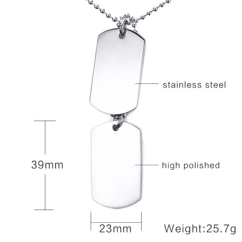 VNOX Edelstahl Doppel-Erkennungsmarke Halskette Anhänger ID Herrenschmuck 24" Kette – Detail 2