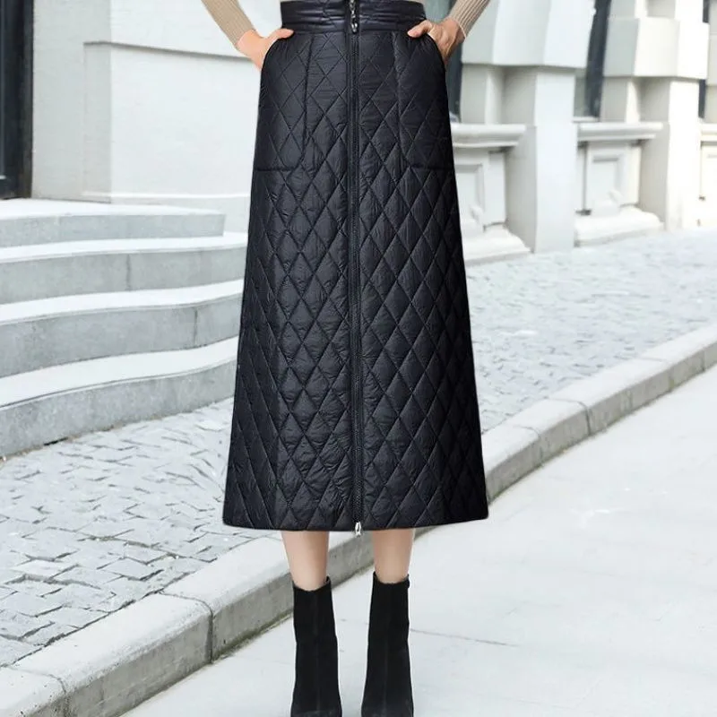 Vrouwen Geïsoleerde A-lijn Rok Gewatteerde Lange Down Hoge Taille Winddicht Warm Winter (XL