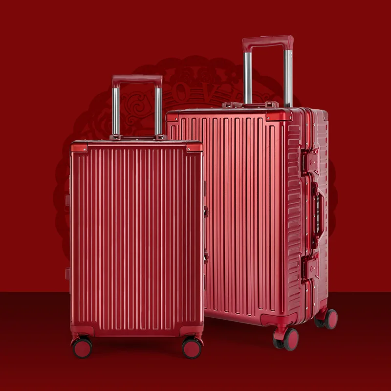 high-end-luggage-wedding-24-inch-red-aluminum-frame-trolley-suitcase-spinner-cabin-suitcase-large-capacity-travel-lockbox