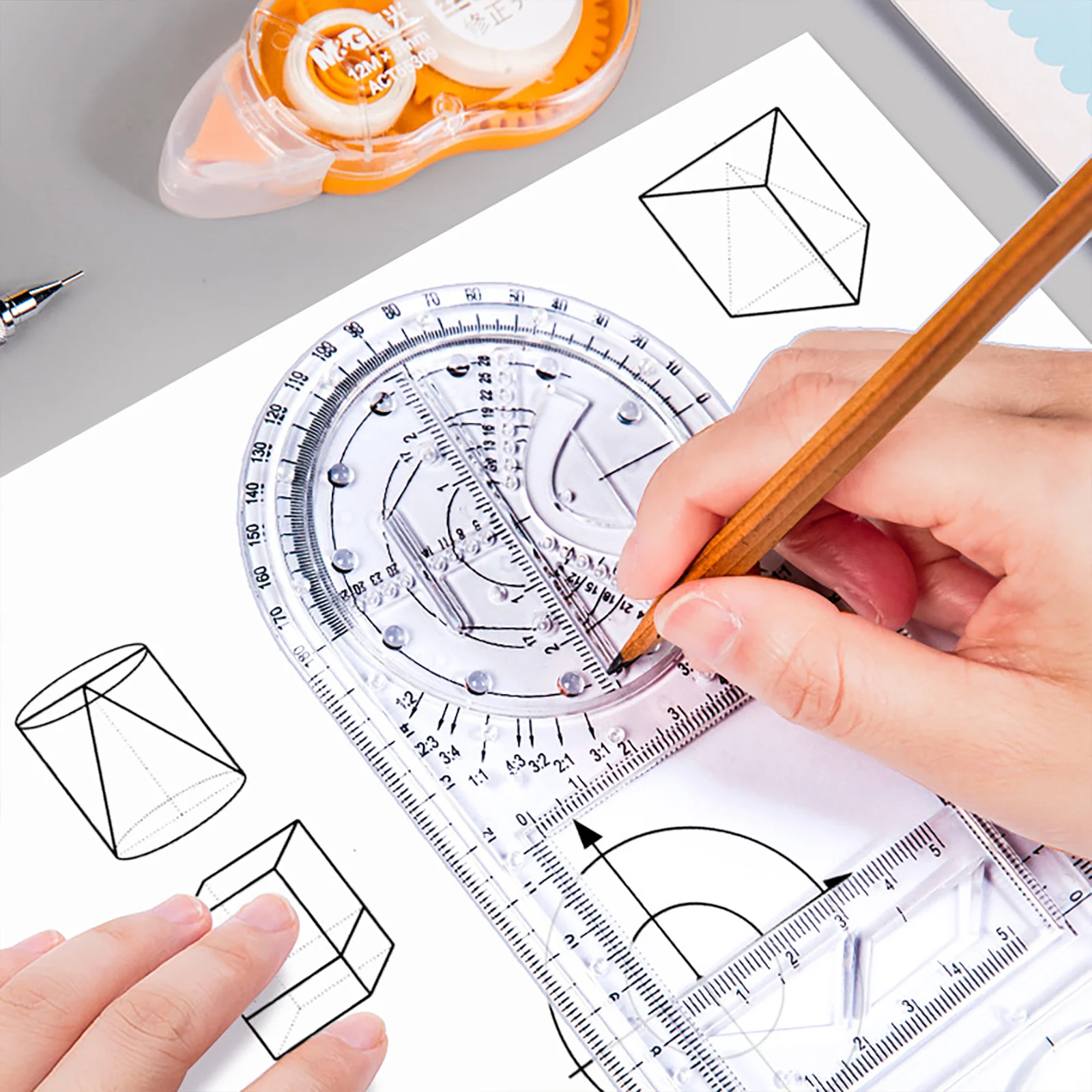 Multifunctional Geometric Ruler Mathematics Drawing Ruler for Kids Architect Stereo Geometry Ellipse Drafting Scale Ruler ruler set plastic ruler