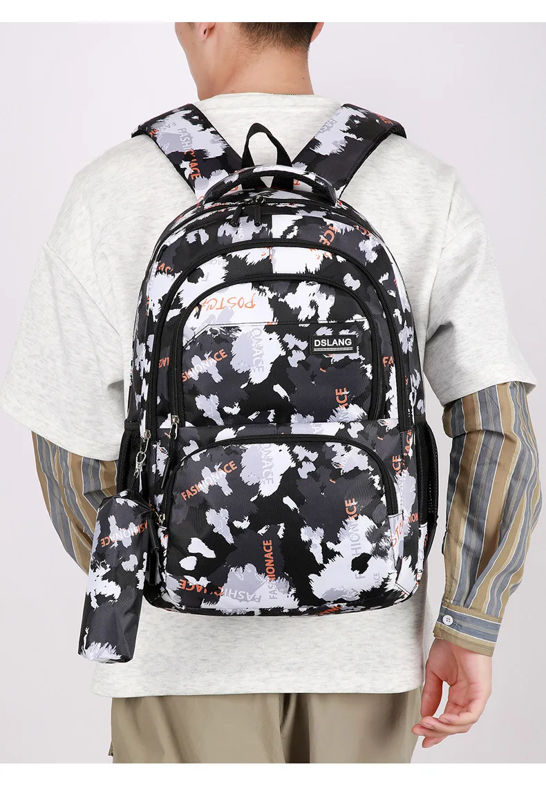 Dreiteiliges Schultaschen-Set für Damen, modischer Rucksack für die Mittelschule und Oberschule, verdickte hochwertige Umhängetaschen mit Blumendruck – Detail 20