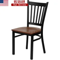 HERCULES Series Black Vertical Back Metal Restaurant Chair Cherry Wood Seat 1