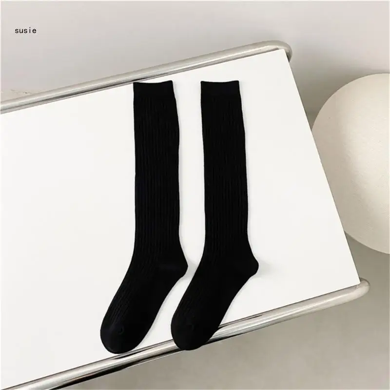 

X7YA Women Student Casual Breathable Ribbed Knitted Knee High Stockings Long Socks