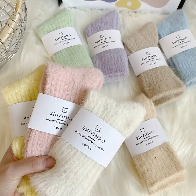 

Warm Plush Socks For Women New Solid Color Thickened Autumn Winter Casual Wool Socks Super Soft Mink Fleece Floor Sleep Sock