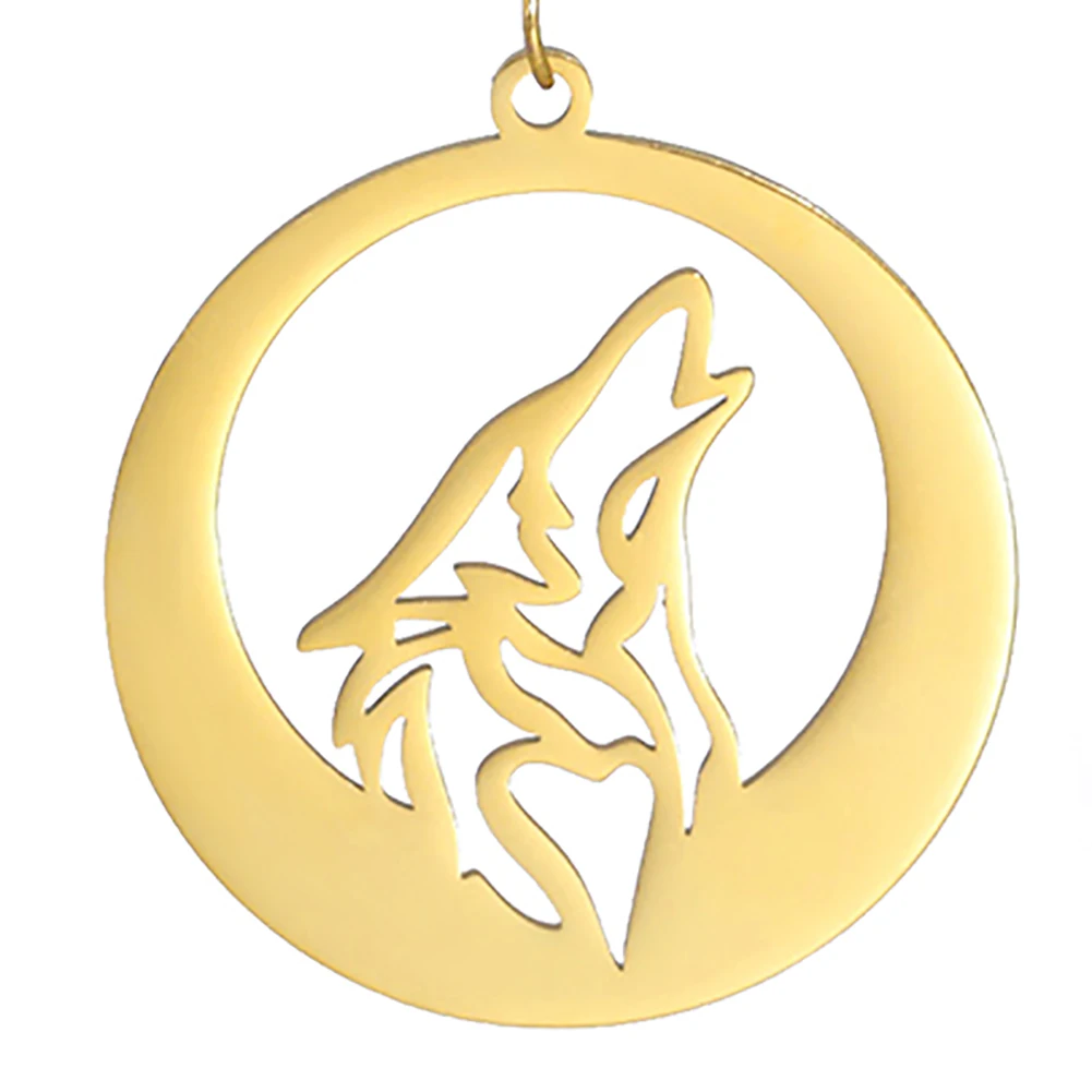 Howling Wolf Head Necklaces Men Male Hip Hop Stainless Steel Witcher Animal Hollow Round Pendant Punk Jewelry Double Chain Gifts