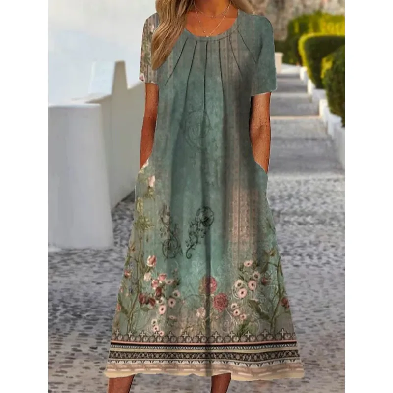 Kaftan Largo Bohemio Con Estampado De Elefantes - Vestido De Playa Holgado, 130 Cm, Talla única Hasta 2XL, 100% Poliéster | Con Cordón Ajustable