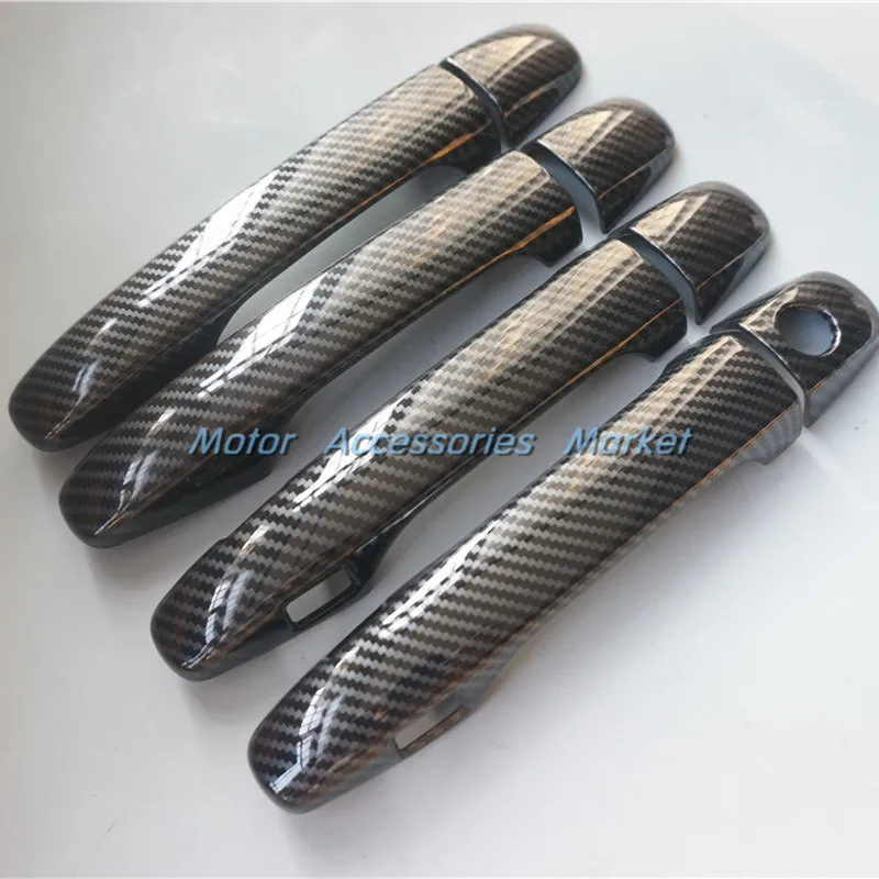 NewChromeGlossBlackCarbonFiberDoorHandleCoverTrimforSubaru