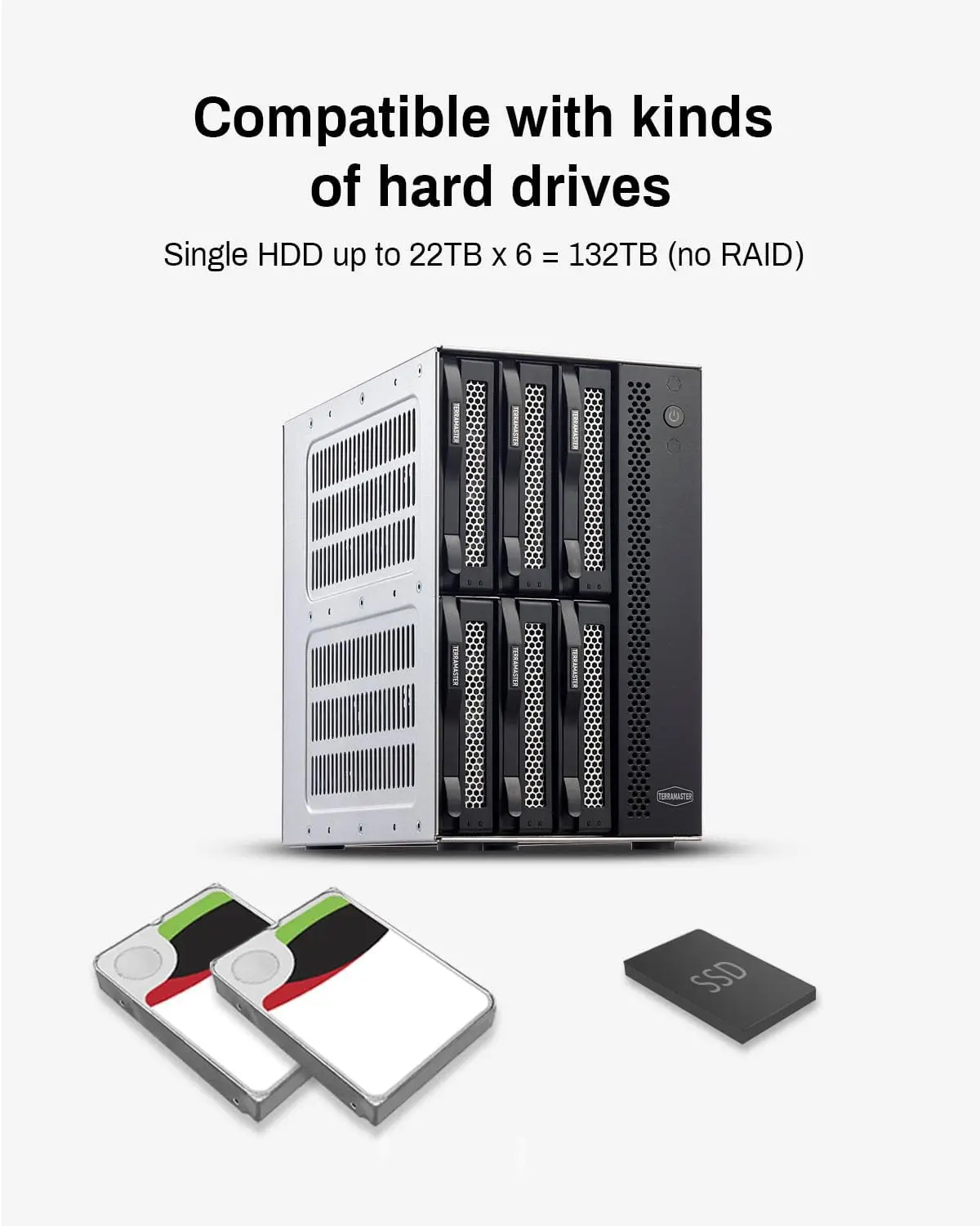 TERRAMASTER D6-320 외장 하드 드라이브 인클로저 USB 3.2 Gen2 10Gbps 타입-C HDD 스토리지 핫 스와핑 플러그 앤 플레이 (디스크 없음)