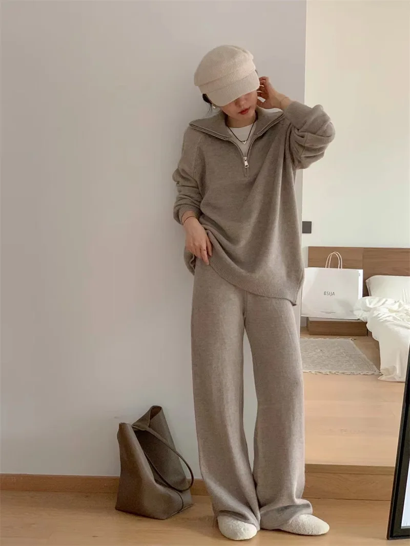 new autumn winter office lady fashion casual loose brand female women girls knitting sweater pants sets suits clothing