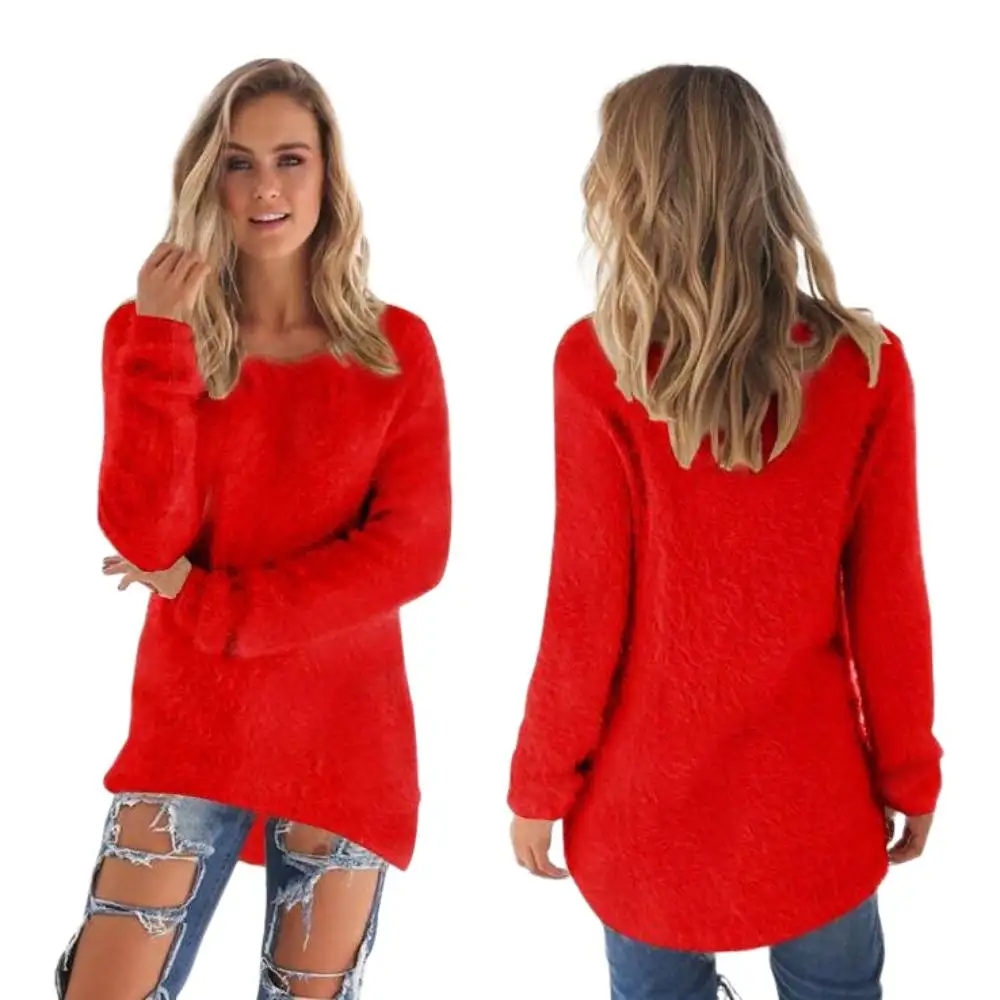 

Casual Long Sleeve Tops Plush Woolen Soft Pullover Female Bottoming Clothing Women Winter Crew Neck Knit Woollen Sweater S-5XL