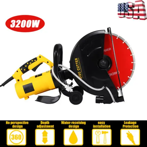 

14 inch Portable Electric Concrete Saw 3200W Wall Chaser Groove Cutting Machine Slotter w/ Water Pump Blade