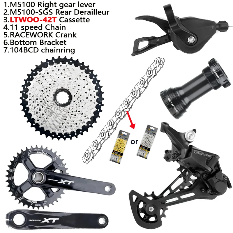 DEORE 1×11スピード リアディレイラーとシフター セット Shimano-Deoreリアディレイラーキット,11 s,11-42t,46t,50t,51t