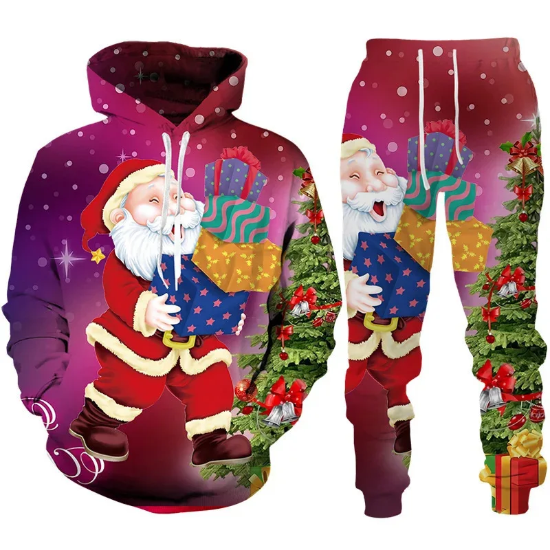 Christmas Reindeer 3D Print Hoodie Pant Sets for Men
