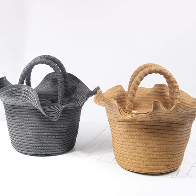 

Ins Style Romantic Lace Straw Woven Bag Girl Decorative Accessories Pocket Hand Basket Holiday Beach Bag Storage Organizers