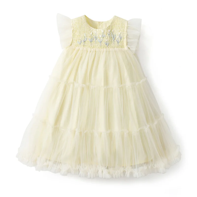 

Clibeso Yellow Smocked Dress for Baby Girls Flowers Embroidery First Birthday Part Clothes Christening Flower Girl Dresses