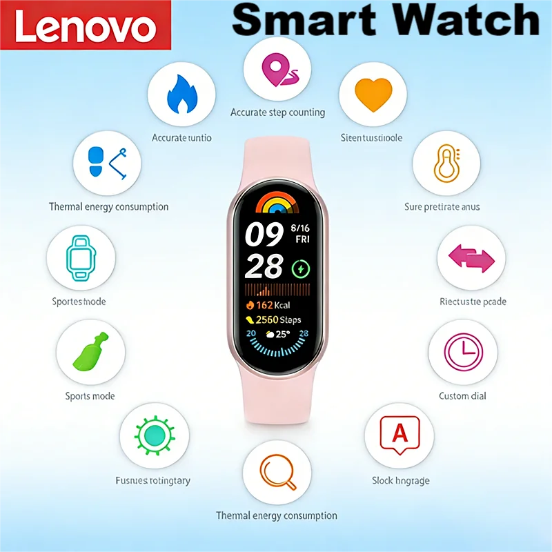 Lenovo Smart Watch 1.62 Display Sport Fitness Tracker Cardiofrequenzimetro Contapassi Promemoria messaggi Impermeabile per uomini e donne