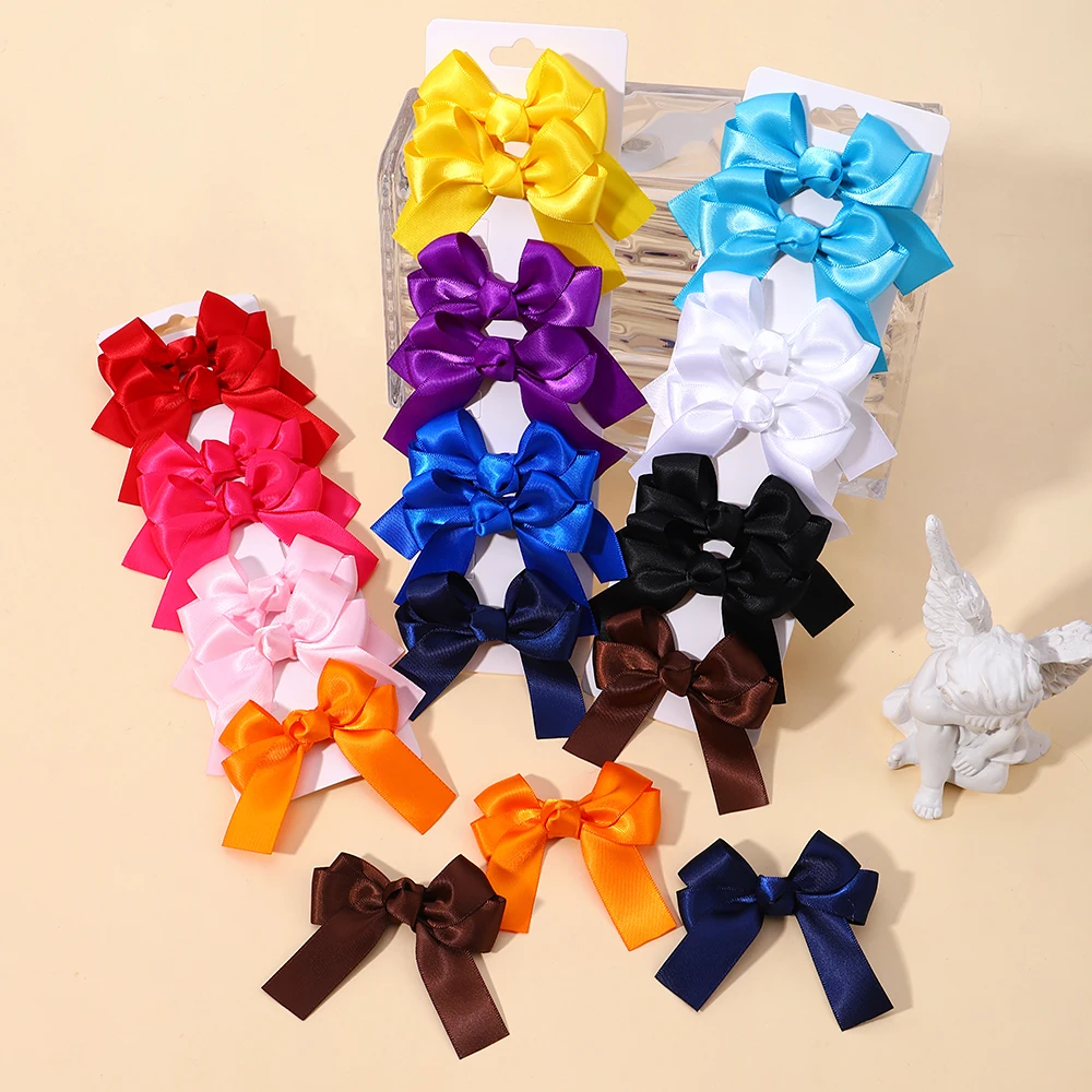 2 stücke Cheer Up Bowknot Haar Clips für Mädchen Einfarbig Band Bögen Haarnadeln Hairgripe Kinder Boutique Haar Zubehör Großhandel – Detail 4