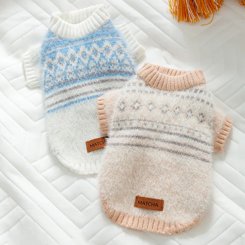 

Puppy Winter Warm Nordic Checked Sweater for Winter Warmth Dog Clothes Minimalist Small Dog Pullover Teddy's Two Legged Clothes