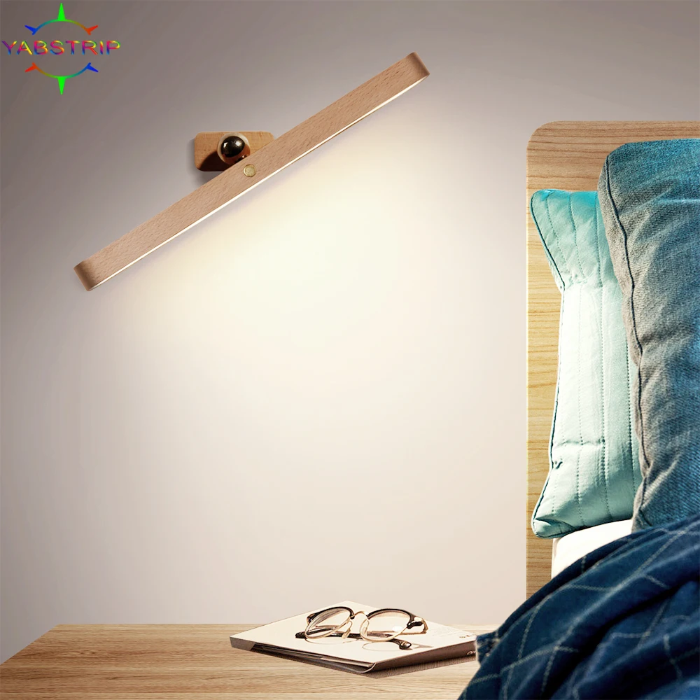 

Solid Wood LED Night Lights PIR Motion Sensor Chargeable Desk Lamps For Bedroom Decor Cupboard Kitchen Magnetic Wall Lamp