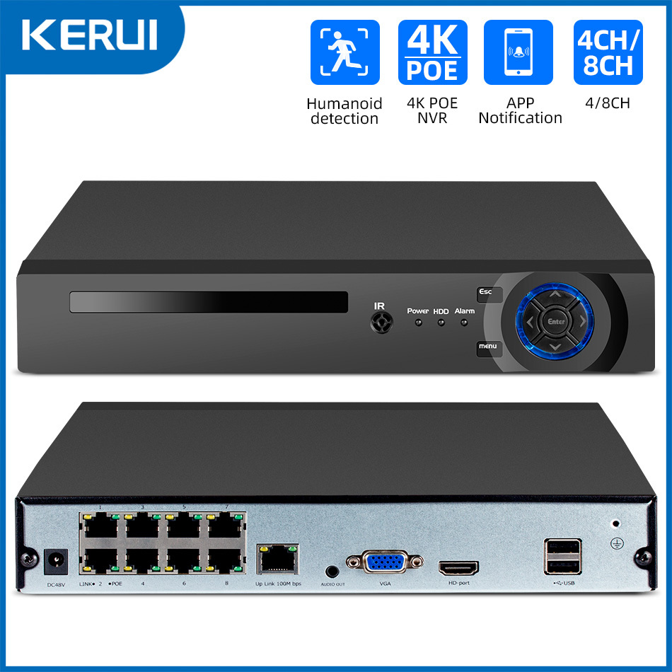 KERUI 4CH 8CH 4K H.265 POE NVR Network Video Recorder ONVIF Security CCTV Surveillance For 4MP 6MP 8MP POE IP Camera System