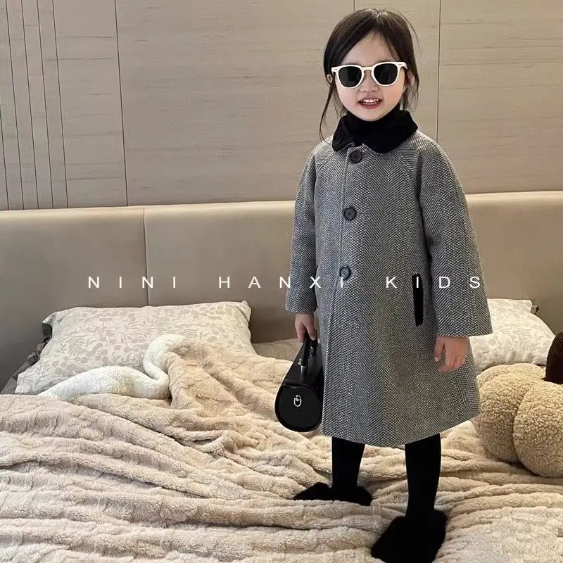 Girls Woolen Coat Overcoat Jacket Windbreak 2023 Stylish Warm Thicken Winter Cotton Party Plus Size Children's Clothing