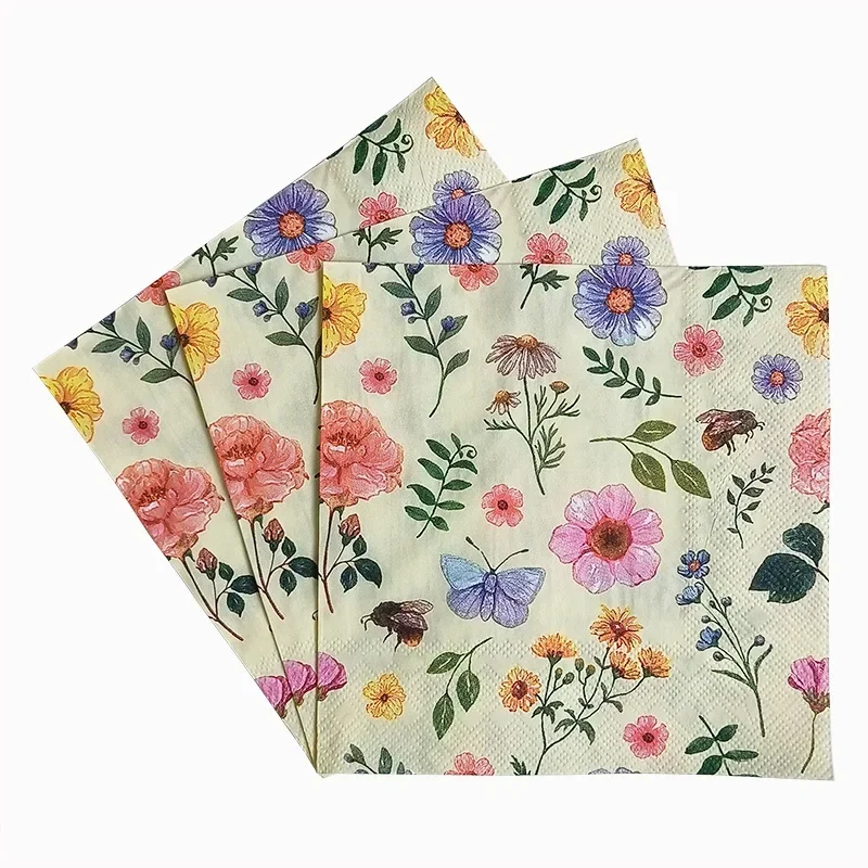 10/20pcs 33cm 2Ply Colourful Floral Napkins Valentine's Day Wedding Paper Butterfly Bart Paper Wine Glass Flower Placemats