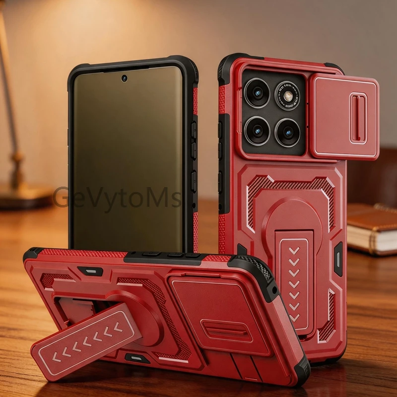 Rugged Military Slide Camera Cover Armor Case with Heavy-Duty Stand and Bumper Protection