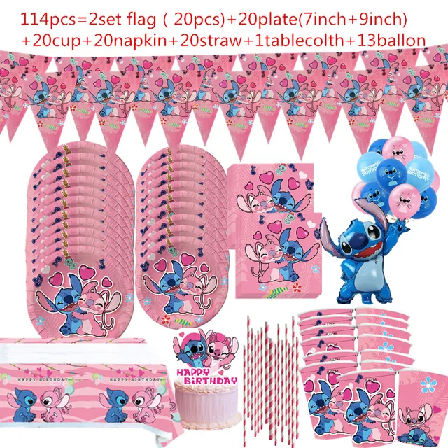 114 Pcs Lilo and Stitch Party Supplies, Lilo and Stitch Birthday  Decorations include Stitch Foil Balloon, Balloons, Cake Toppers, Birthday  Banner