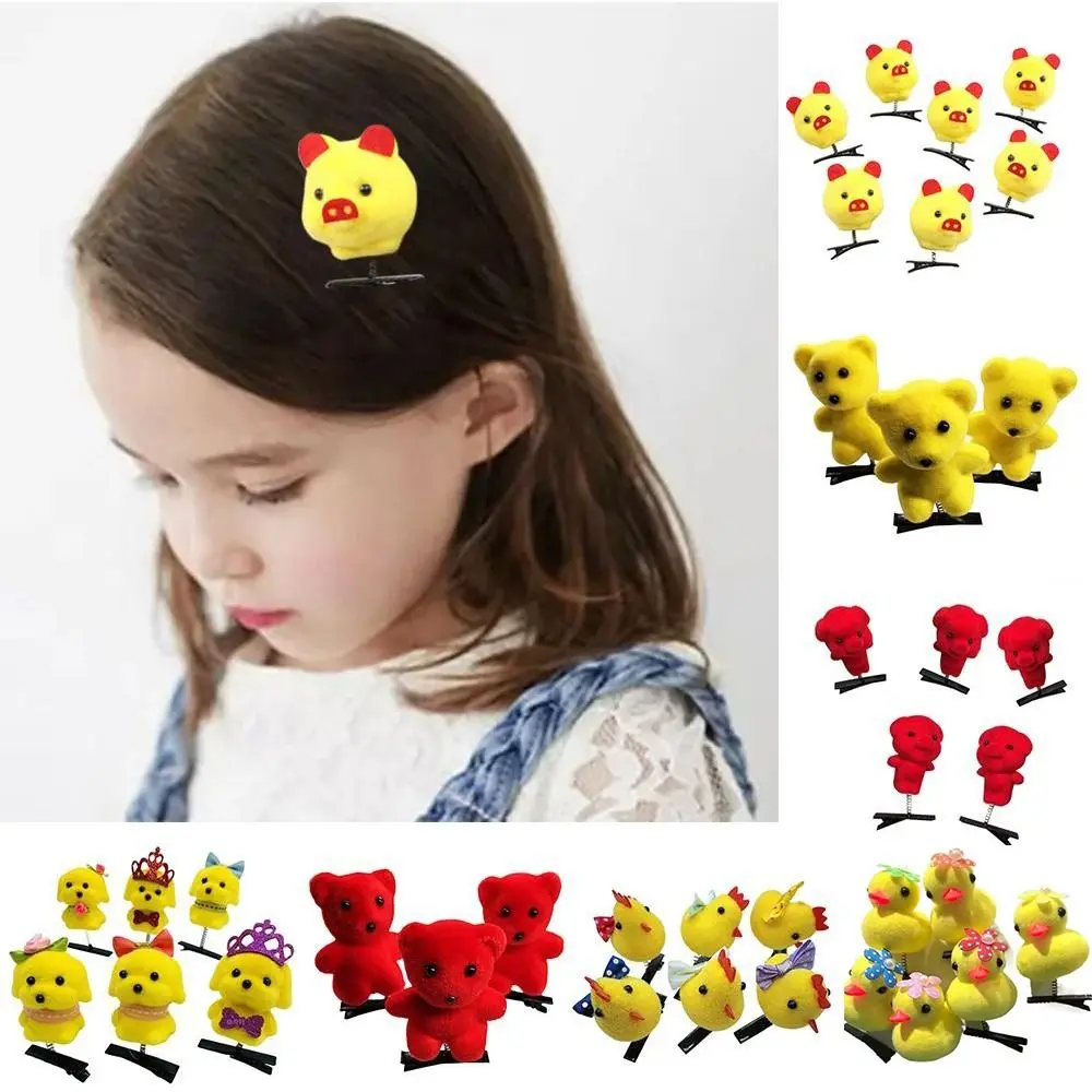 

3D Little Yellow Duck Plush Hairpin Funny Cartoon Bowknot Spring Hair Clip Headdress Duckbill Clip Children