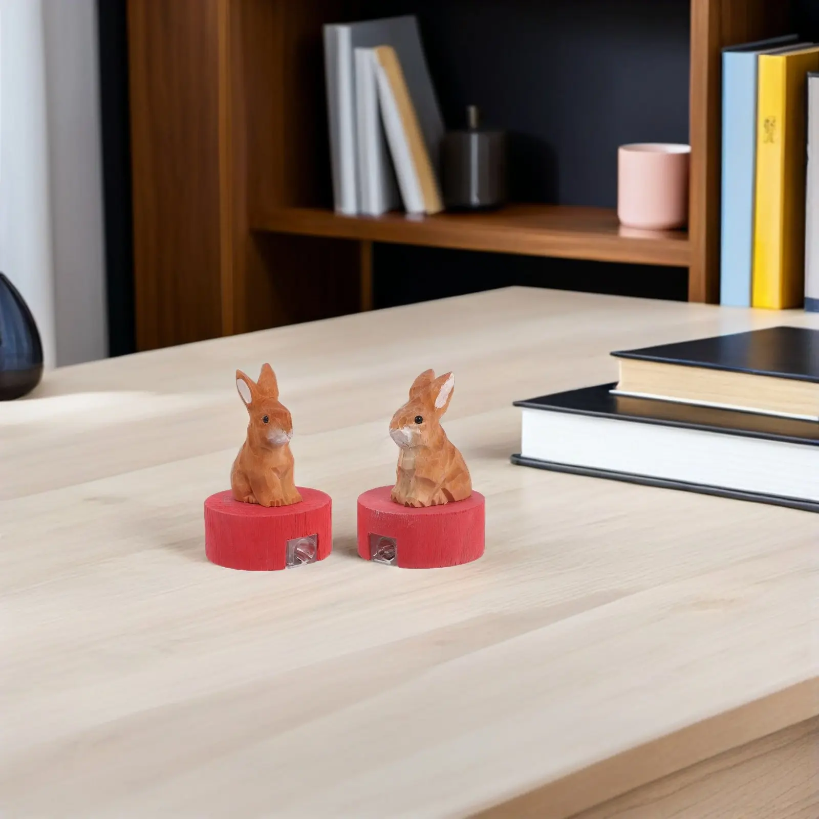 2Pcs 나무 토끼 연필 깎이 학생을위한 수동 핸드 헬드 소형 휴대용 깎이 교실..