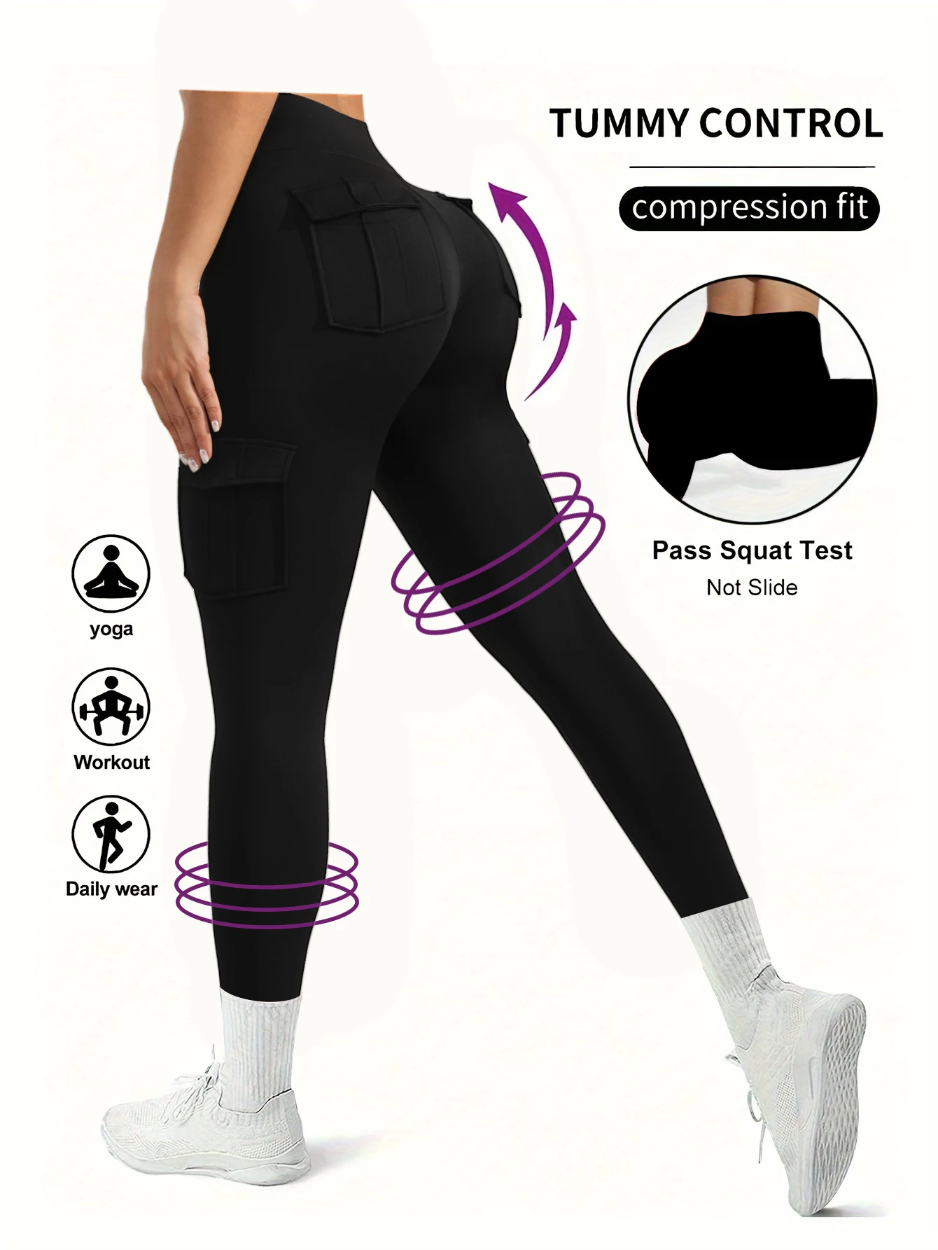 High waisted yoga leggings with 4 button pockets, multi piece set for hip lifting, abdominal tightening, sports running, workwea