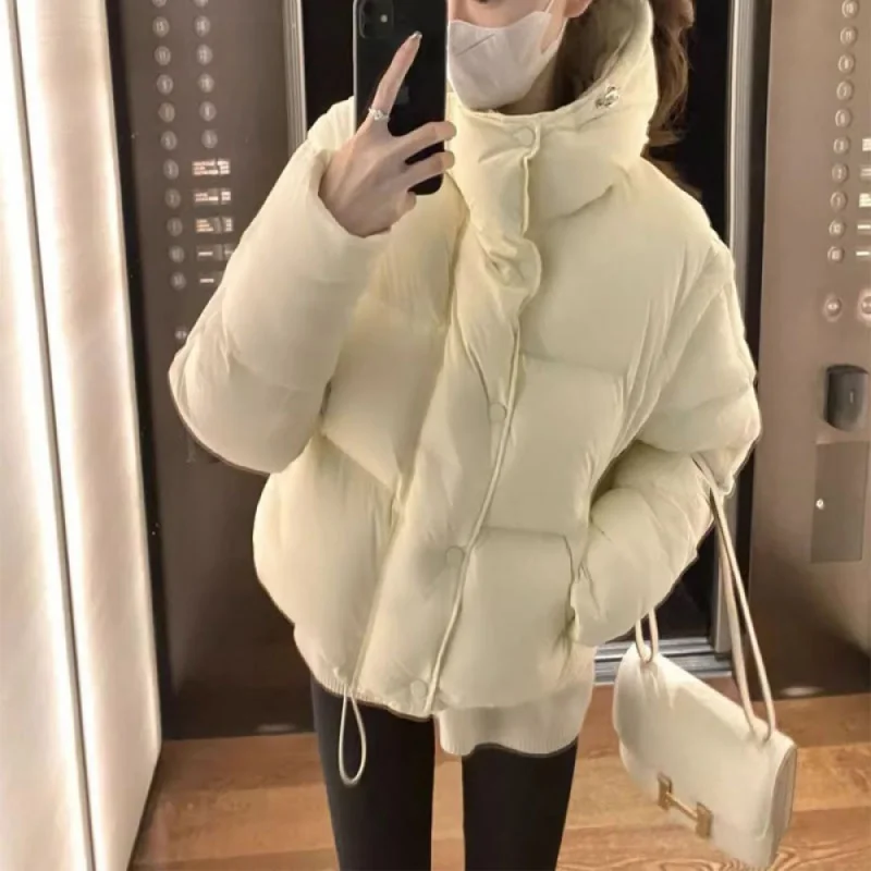 

White Hooded Short down Jacket Women's 2023 Winter New Short Thickened Loose-Fitting Jacket