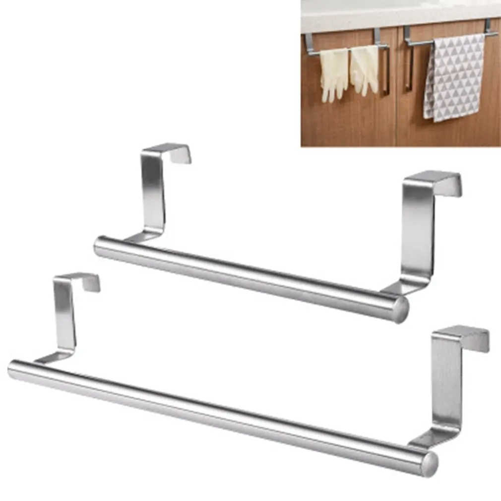 

Stainless Steel Single Towel Rack Kitchen Non-Perforated Towel Hanging Rod Cabinet Door Back Rag Hanger Practical