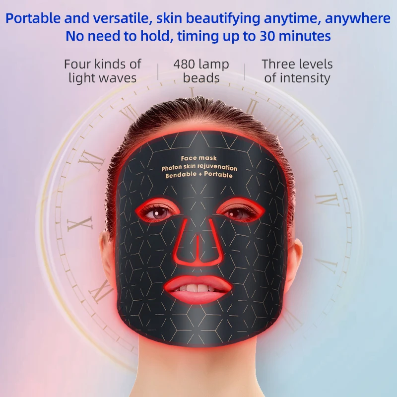 Led Red Light Therapy Facial Mask Neck 4 Colors Silicone Infrared Skin Care Anti-aging