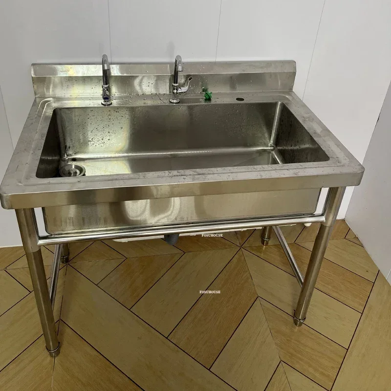 Commercial Stainless Steel Kitchen Sinks with Bracket Single Washing Sinks Integrated for Restaurant School Wash Basin GL