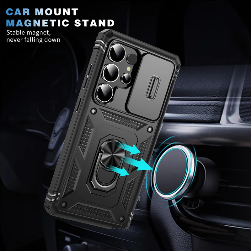 Heavy Duty Armor Phone Case For Samsung Galaxy S25 S24 S23 S22 S21 Ultra S20 FE Plus Note 20 Ultra Lens Protect Ring Stand Cover 3