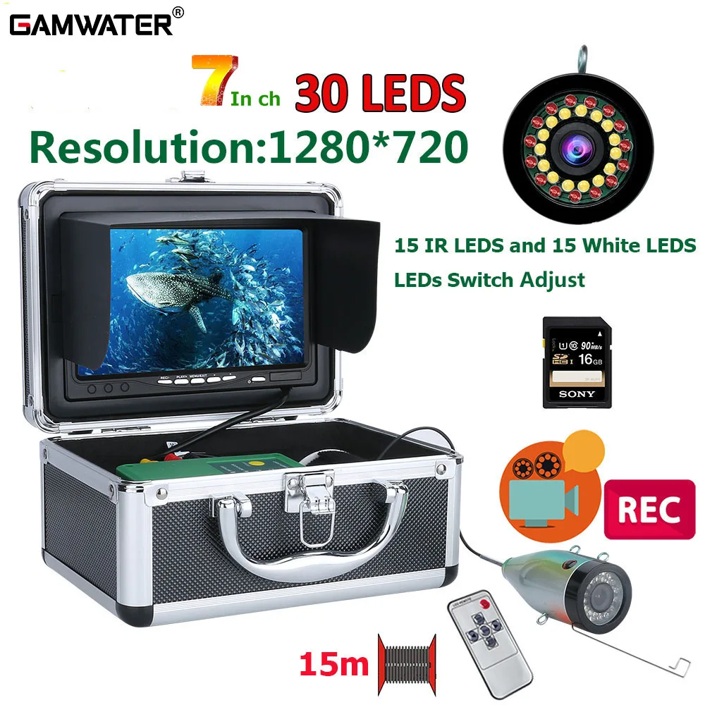 Caméra de pêche sous-marine 7" HD DVR avec LEDs blancs et IR pour rivière et pêche sur glace