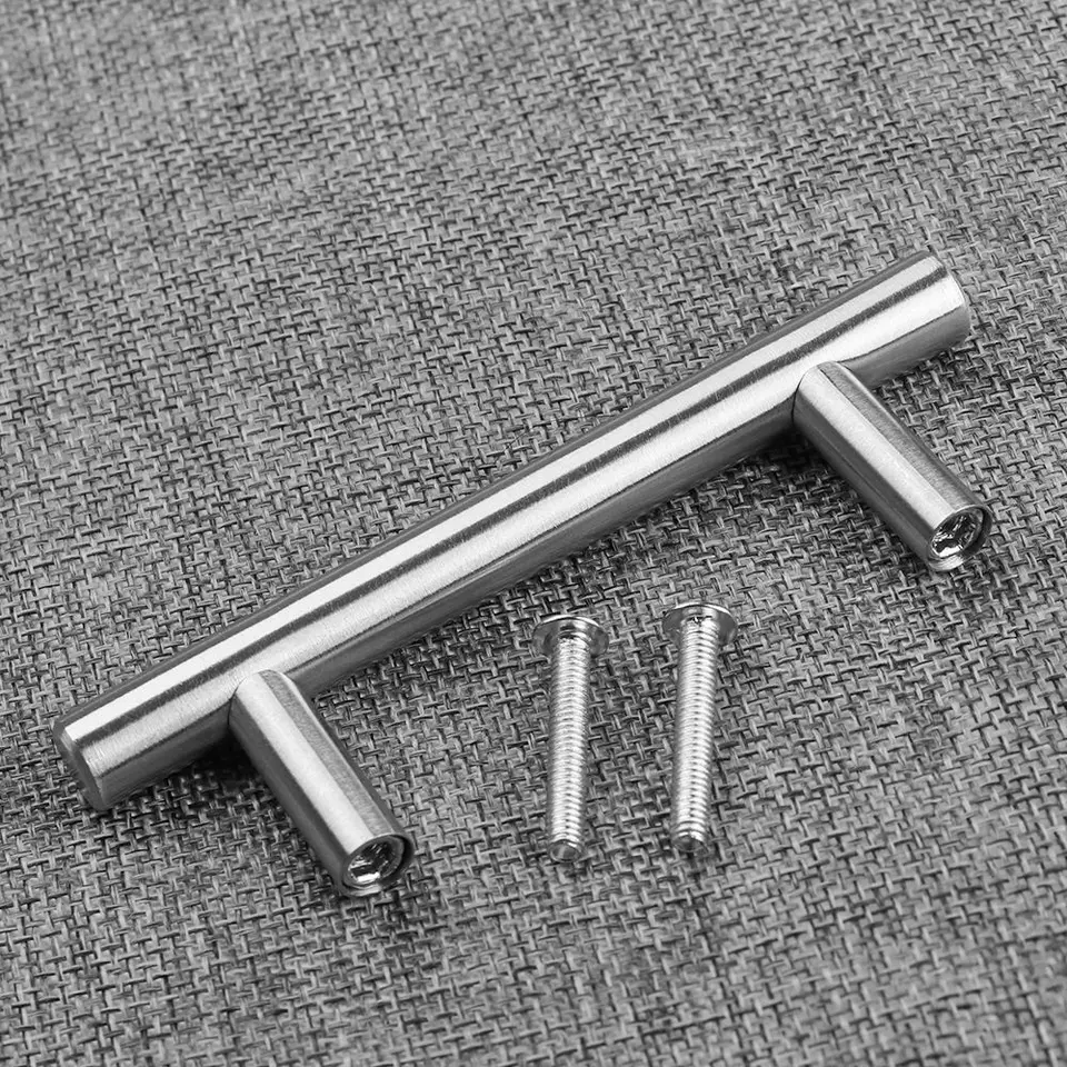 20 Pomelli A T In Acciaio Inox – Finitura Argento Spazzolato, Per Cassetti E Armadi, Foro Singolo, Con Viti