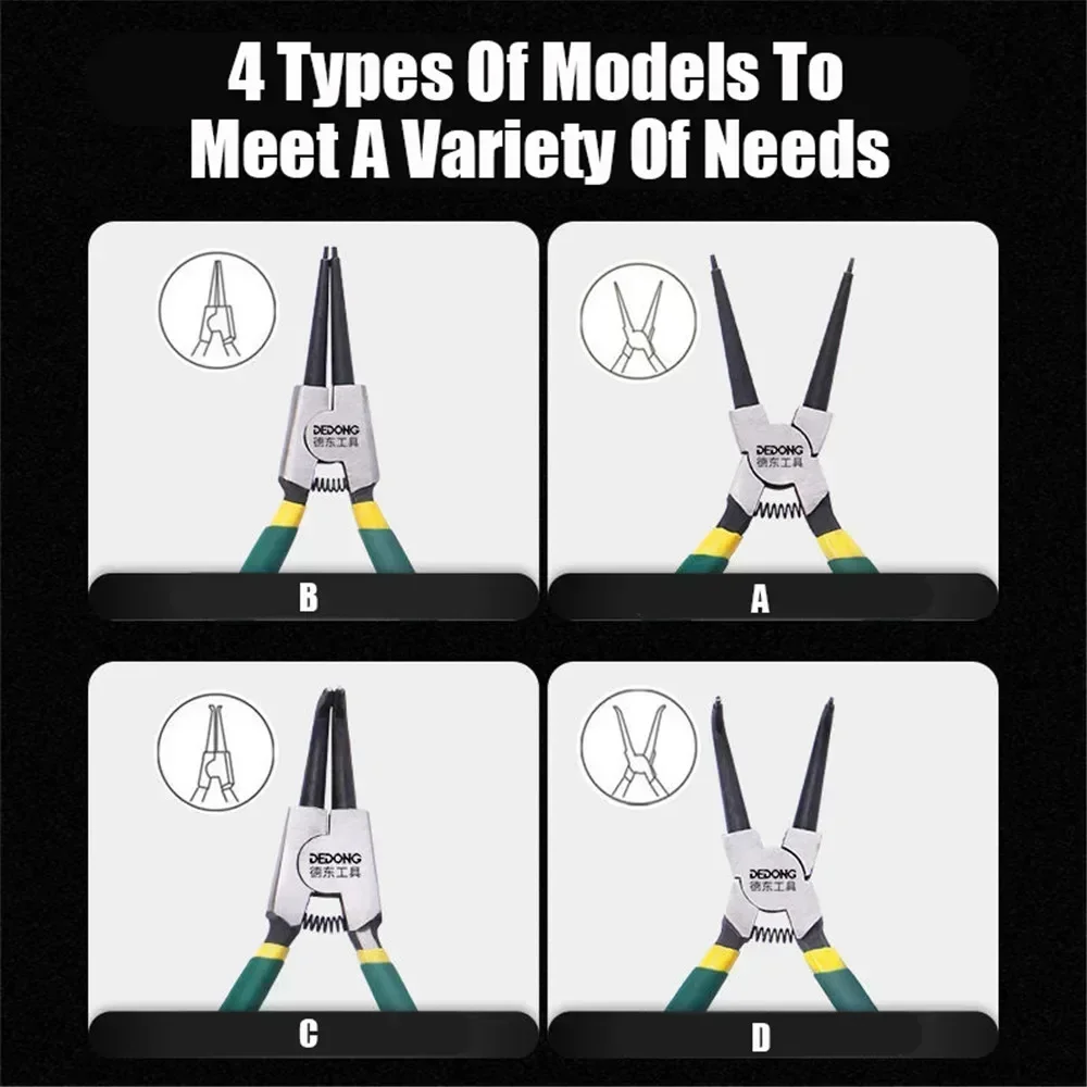 4Pcs 7'' Long Nose Plier Staight Snap Ring Remover Set With Storage Bag Circlip Pliers Bent Plier Inner Outer Retaining 6