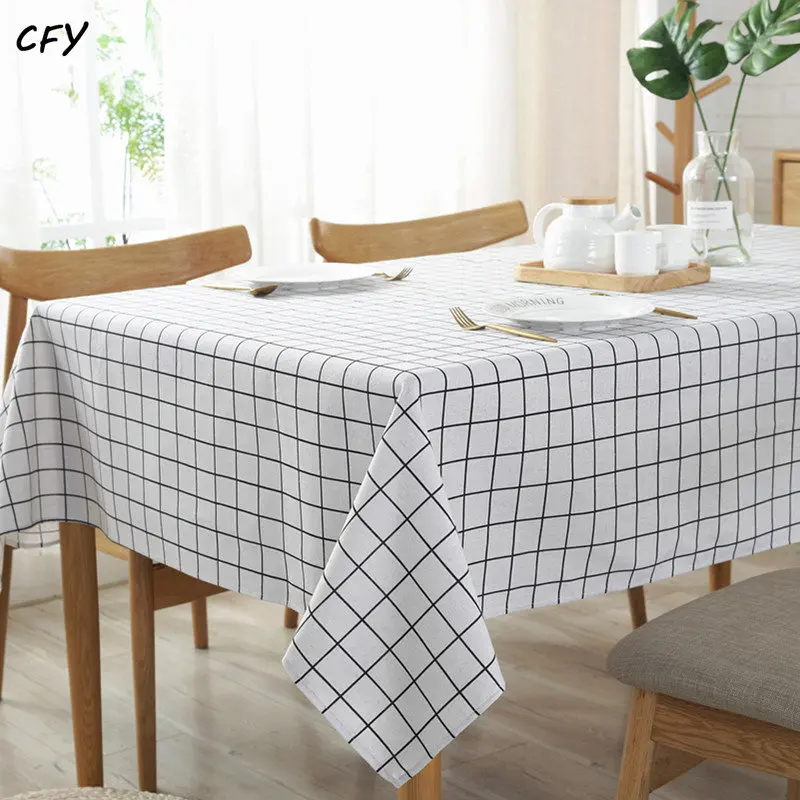 

Cotton Linen Wedding Party Rectangular Tablecloth Plaid Dining Table Cover Kitchen Home Decoration Tablecloth Table Cover