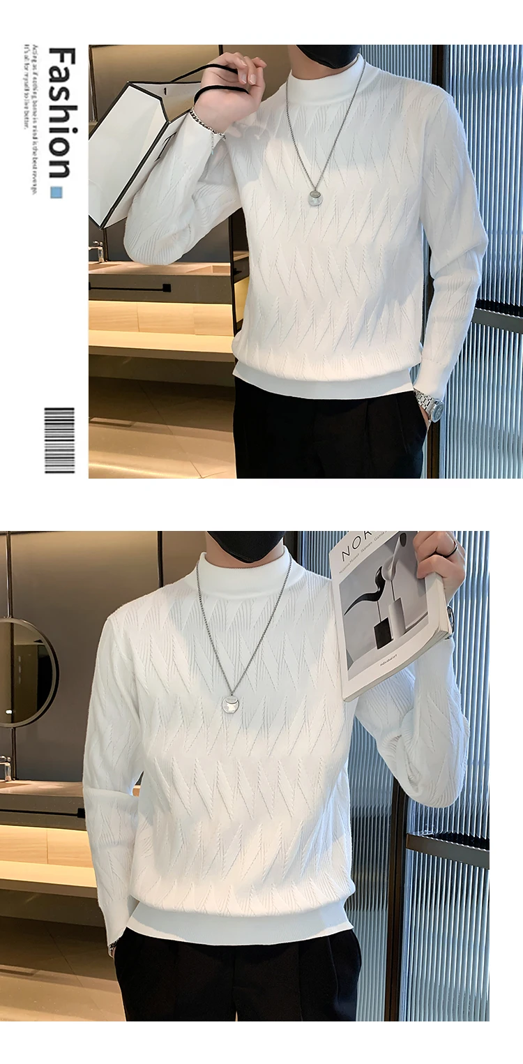 Description Picture 6 of itemMen's Sweaters Autumn and Winter Nmock-neck Warm Long Sleeve Pullover Outdoor Workout Casual Knitting Pullovers Tops D71
