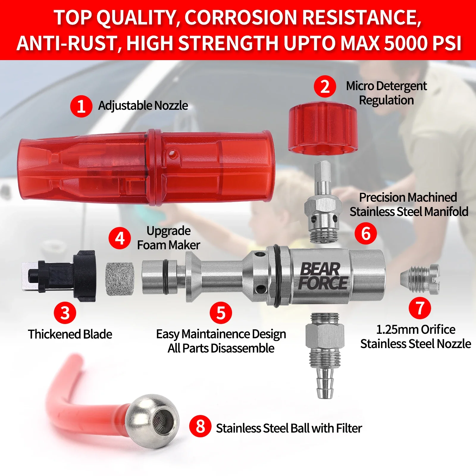 Pressure Washer Stainless Steel Snow Foam Lance Foam Cannon Foam Nozzle for Karcher Bosche Bort Huter Nilfisk Stihl Lavor 4