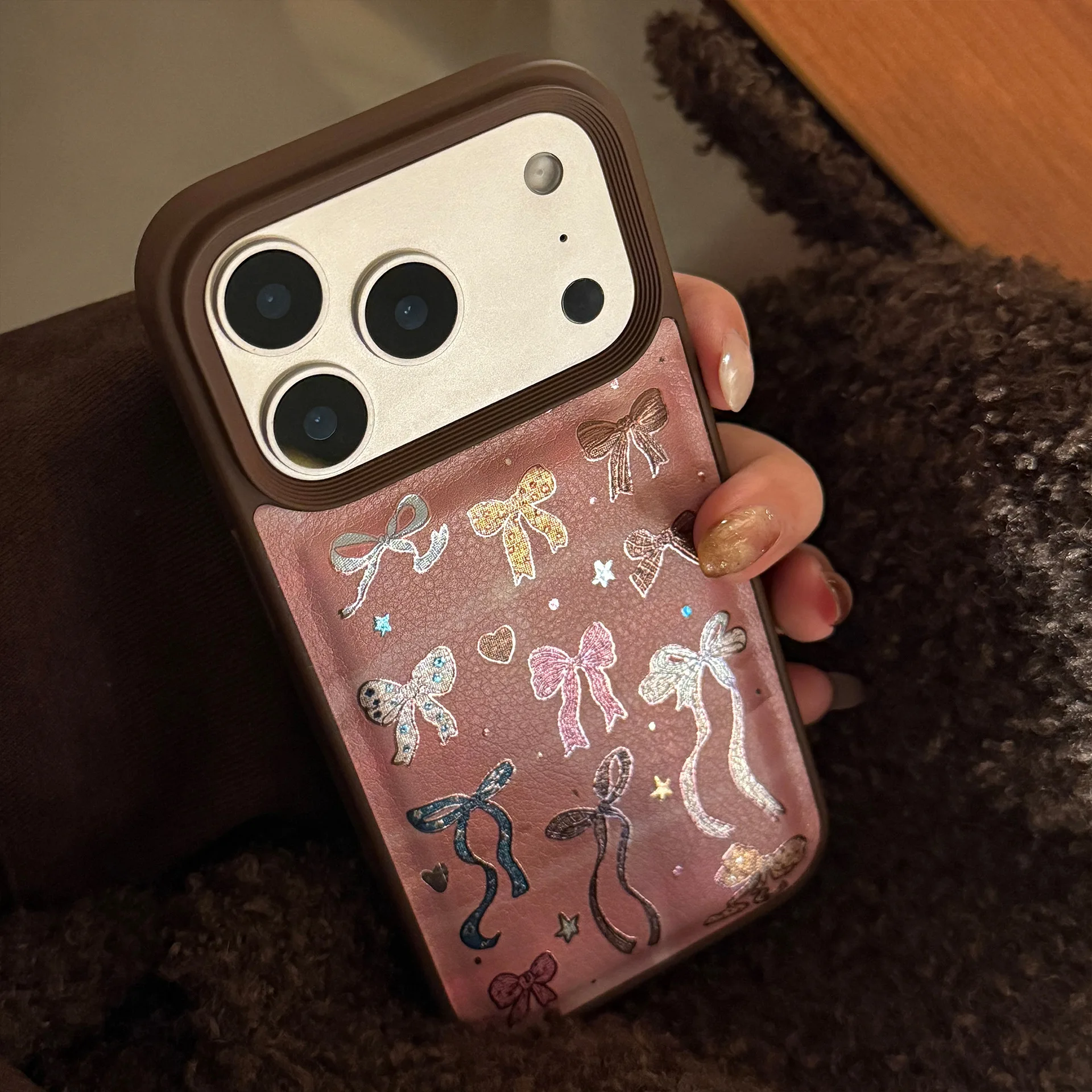 Korean Brown Colorful Bowknot Pattern Shockproof Protective Phone Case
