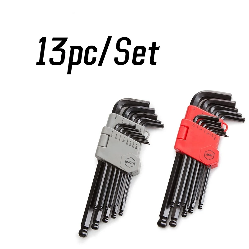 

Wholesale 13pc Metric Inch Blackened Screwdriver Medium Length Manual Wrench Hexagonal Ball Head L Wrench Set