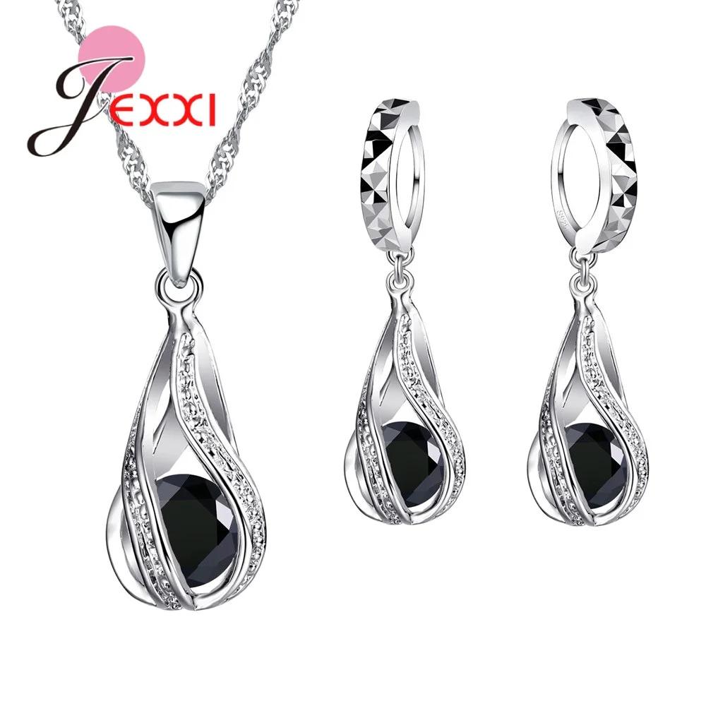 925 Sterling Silver Necklace Pendant Earrings Fashion Spiral Shaped White Crystal Jewelry Sets jewelry sets jewelry set