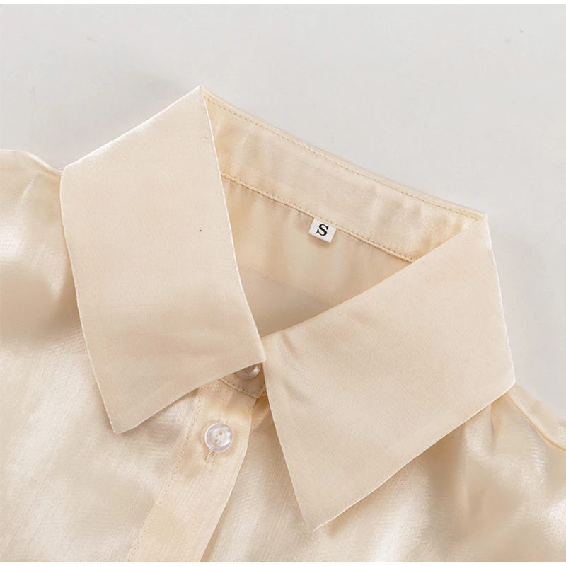 Camisas vintage lisas con mangas acampanadas y cuello alto para mujer, elegantes camisas con solapa y botonadura sencilla con cordones, blusas elegantes de calle para mujer