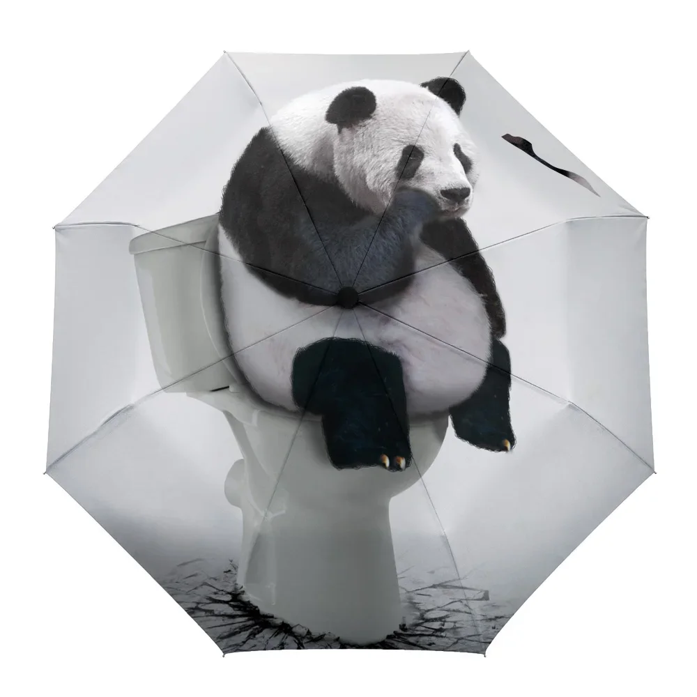 Toilet Panda Funny Animal Print Parasole Per Outdoor Full-Automatic Otto Ossa Ombrello Da Pioggia Regalo Adulti Bambini Ombrelli